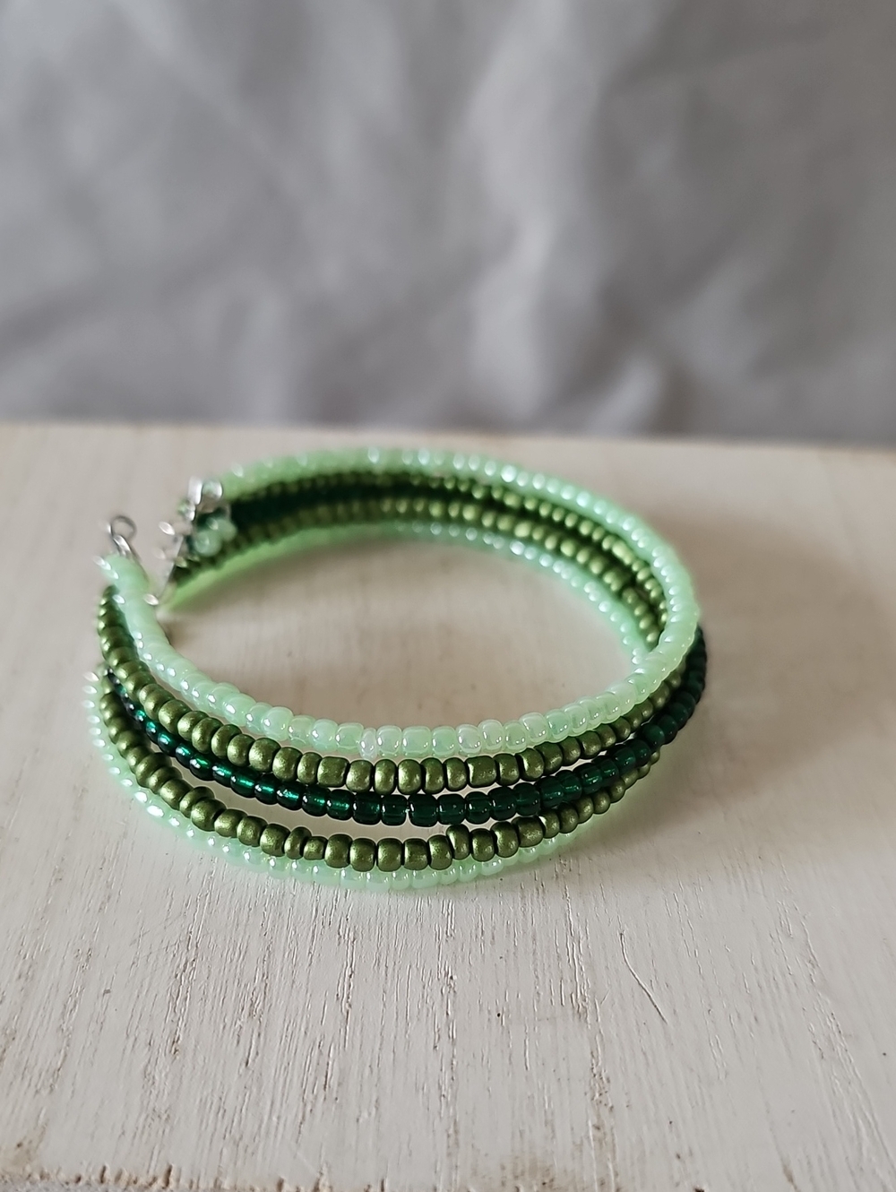 Green Seed Bead Cuff Bracelet